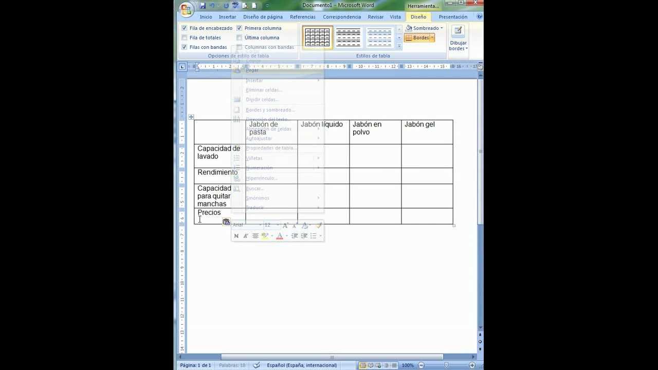 como elaborar un cuadro de doble entrada en word