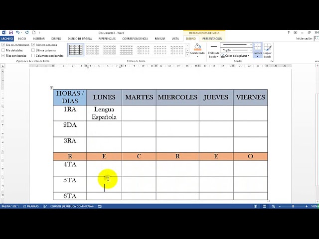 como hacer un horario de clases en word