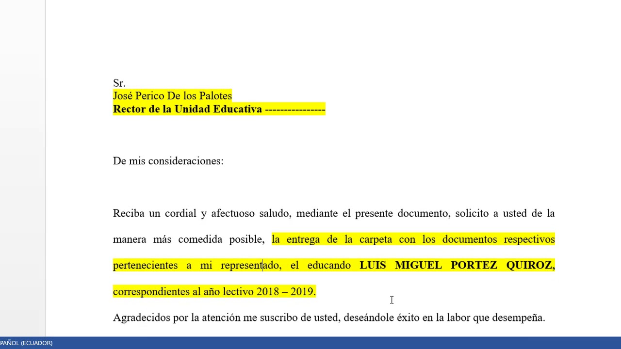 ejemplo de como hacer una solicitud para pedir algo
